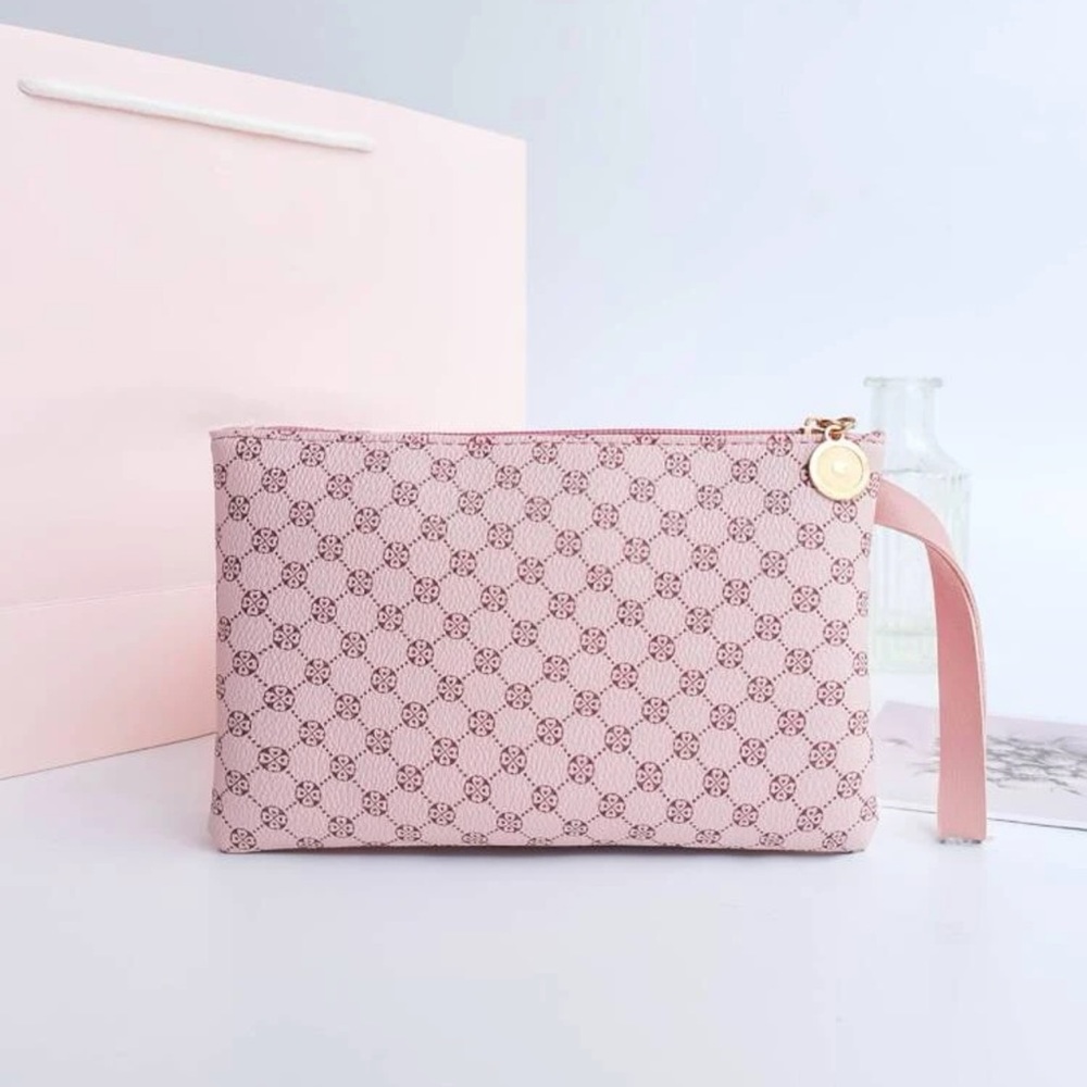 New Baby Pink Celtic Pattern Faux Leather Gold Hardware Clutch Wristlet Large - Picture 2 of 11